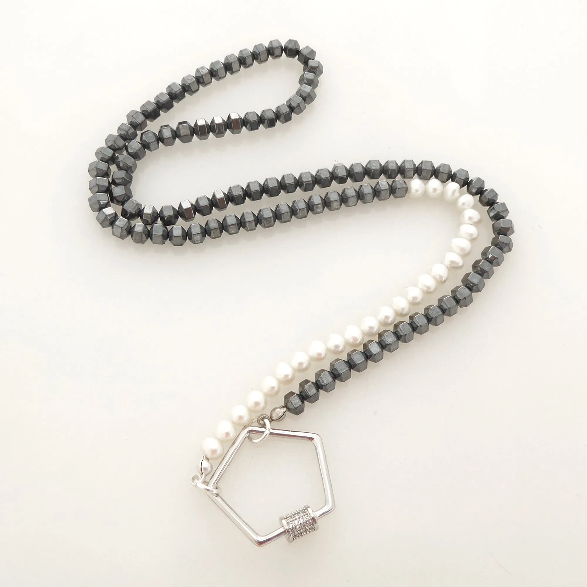 Hematite and pearl necklace
