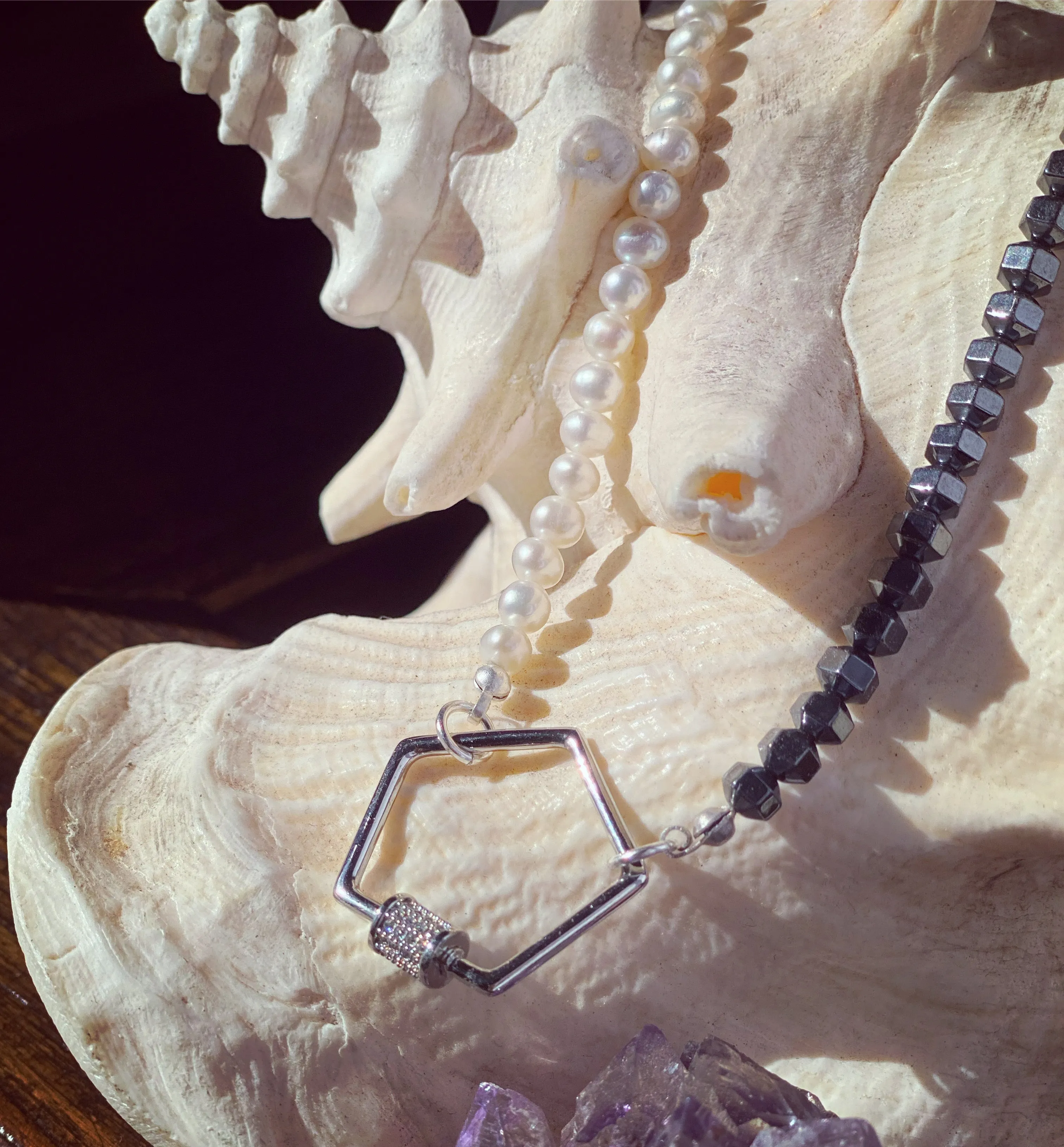 Hematite and pearl necklace
