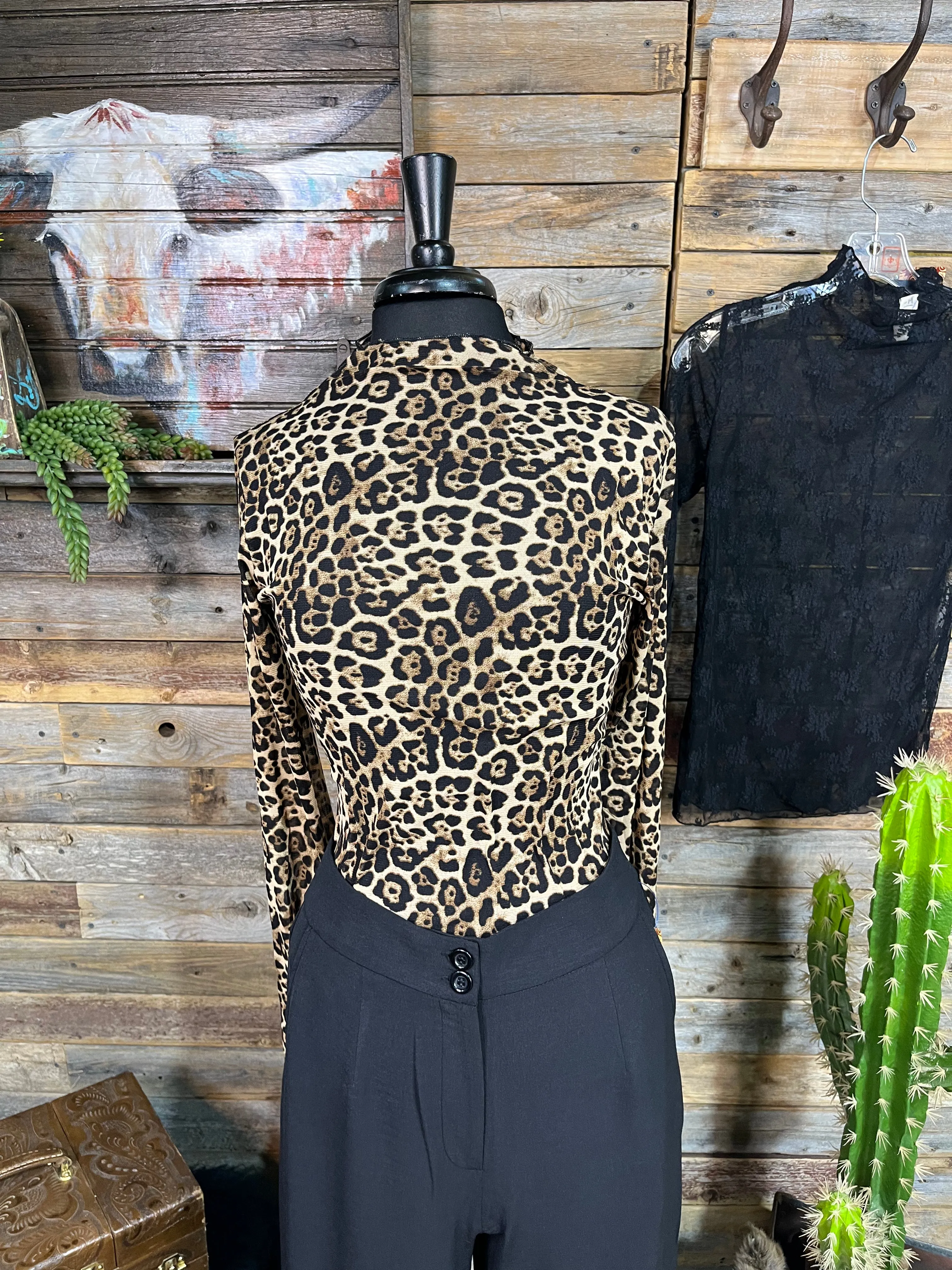 High Neck Fitted Sheer Mesh Lace Knit Top