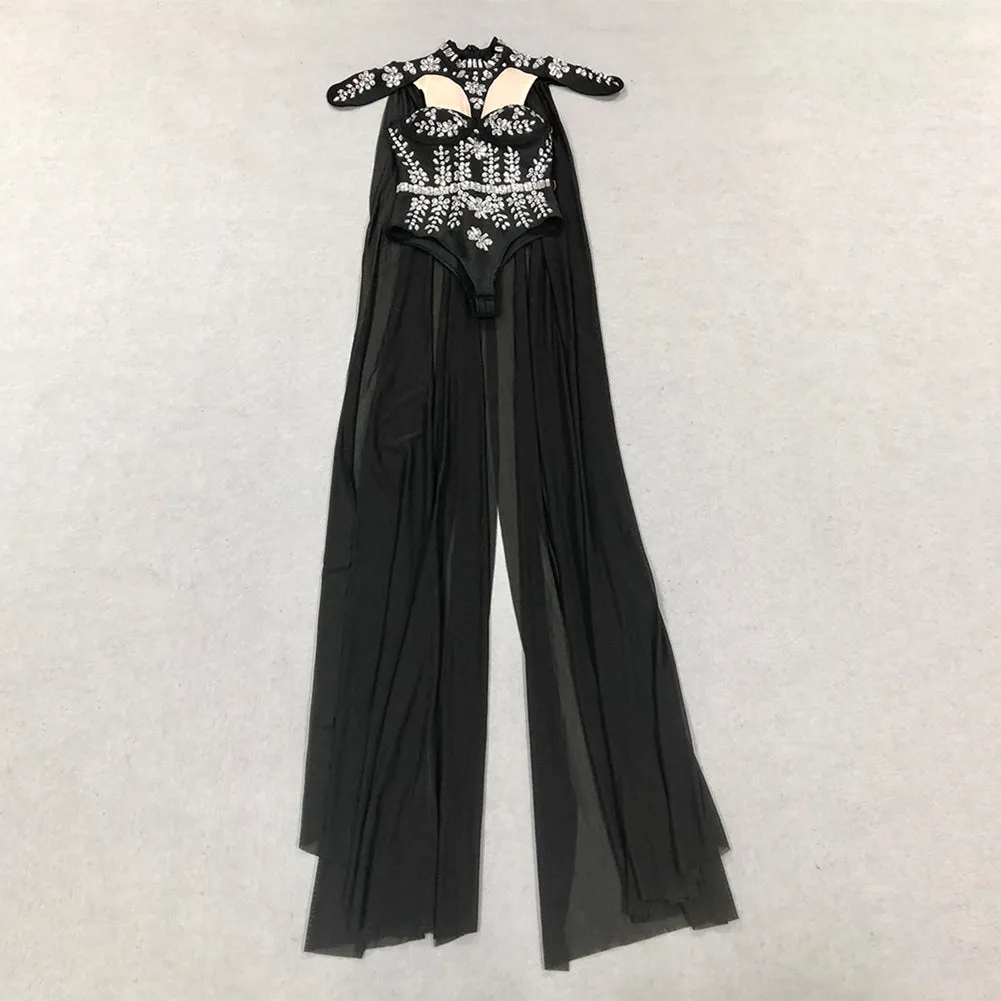 High Neck Sleeveless Rhinestone Bandage Jumpsuit HL9883