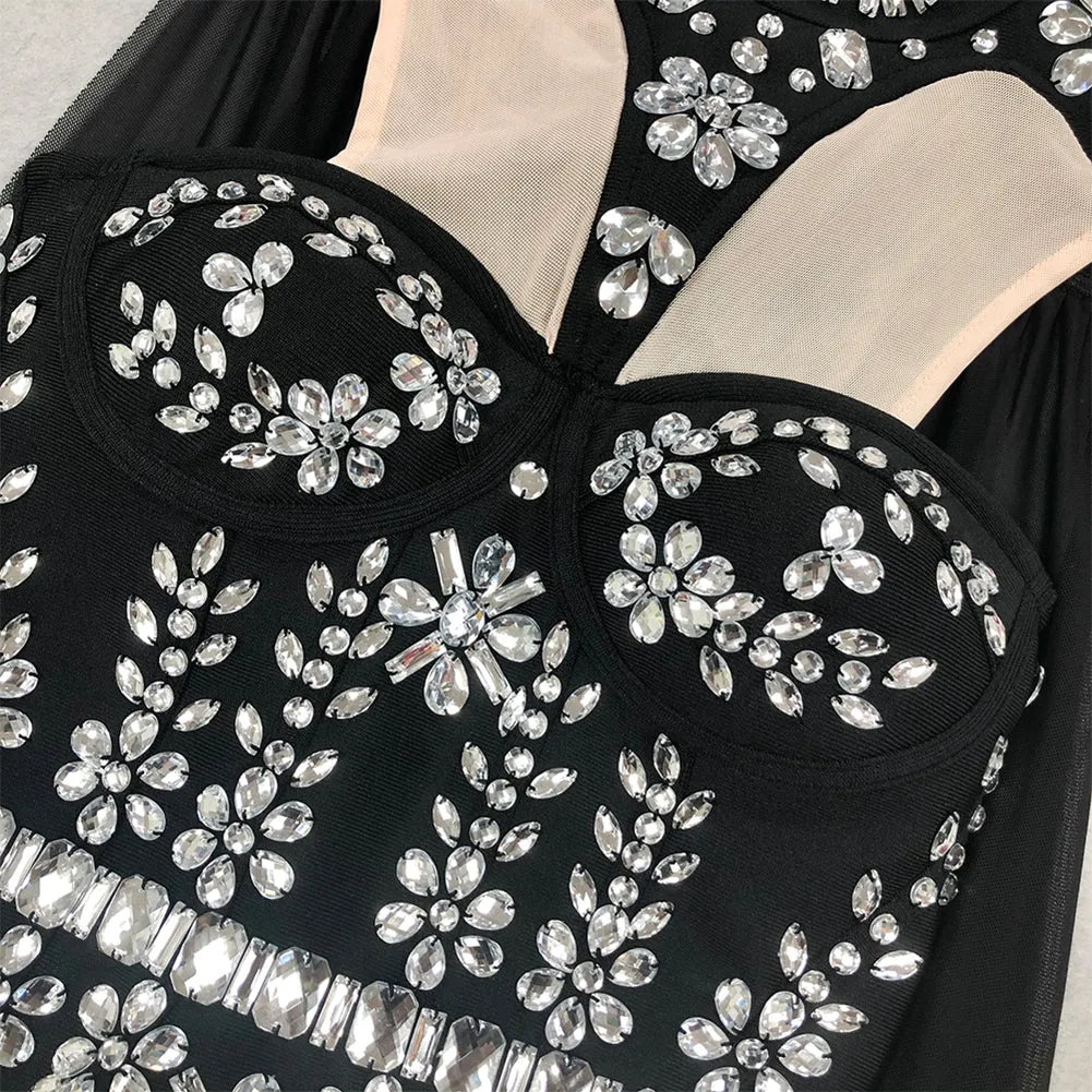 High Neck Sleeveless Rhinestone Bandage Jumpsuit HL9883