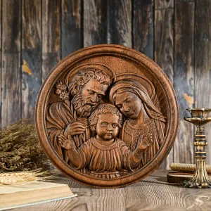 Holy Family Statue Wood Carving Ornaments, Mary Joseph Statue, Baby Jesus Catholic Decoration, Desktop Crafts, Religious Gifts