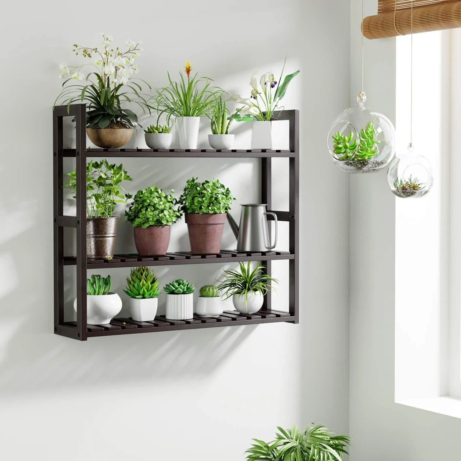 HOMFA Bamboo Shelf 3-Tier Utility Storage Organizer Adjustable layer Rack Bathroom Towel Shelves Multifunctional Kitchen Living Room Holder Wall Mounted Retro Color