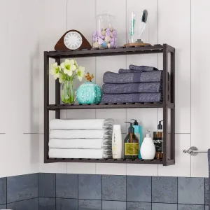 HOMFA Bamboo Shelf 3-Tier Utility Storage Organizer Adjustable layer Rack Bathroom Towel Shelves Multifunctional Kitchen Living Room Holder Wall Mounted Retro Color