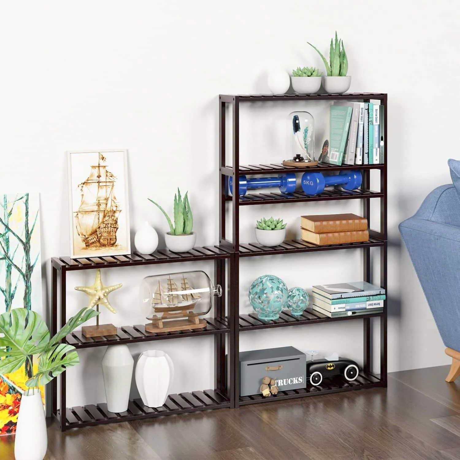 HOMFA Bamboo Shelf 3-Tier Utility Storage Organizer Adjustable layer Rack Bathroom Towel Shelves Multifunctional Kitchen Living Room Holder Wall Mounted Retro Color