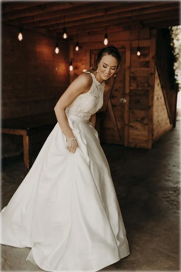 Illusion And Lace Halter Neck A-line Wedding Dress With Sweep Train WD540