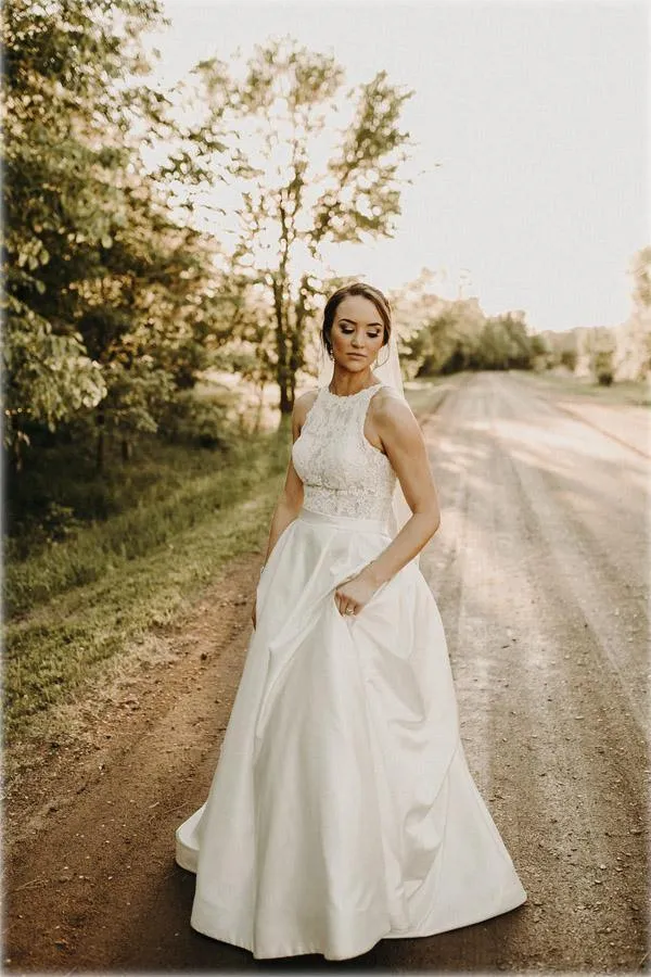 Illusion And Lace Halter Neck A-line Wedding Dress With Sweep Train WD540