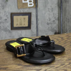Italian Shoemakers Corinne Womens Flat Sandal with Buckle Thong Black 7M