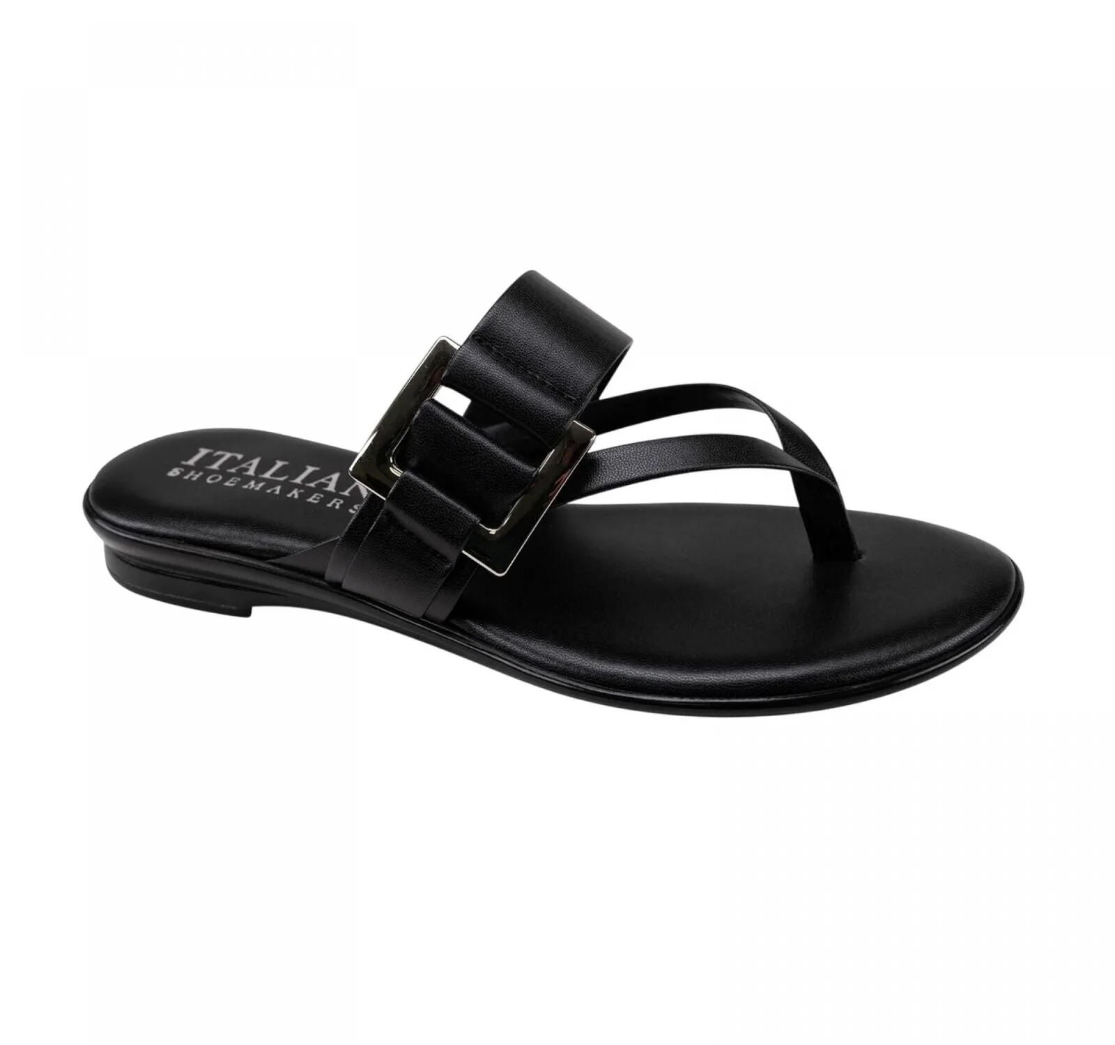 Italian Shoemakers Corinne Womens Flat Sandal with Buckle Thong Black 7M