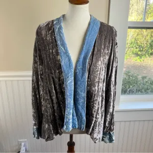 Jane Harel Vintage Crushed Velvet Jacket in Gray &amp; Blue - Boho Luxe Kimono Style