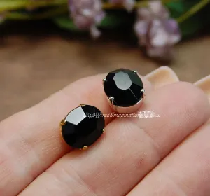 Jet Vintage Swarovski Crystal, 2 Pcs 12x10mm Oval With Setting