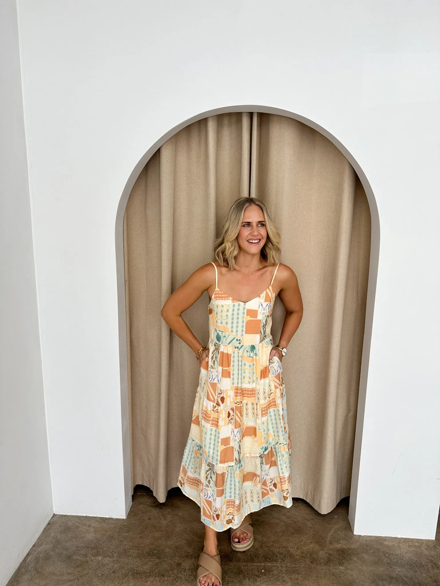Kate Dress - Beige/Mint Green