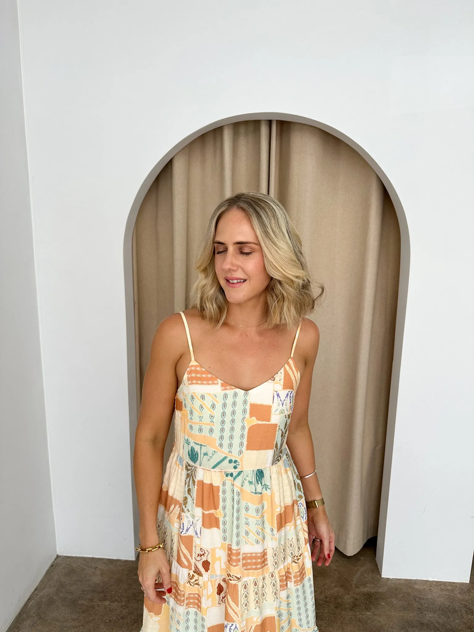 Kate Dress - Beige/Mint Green