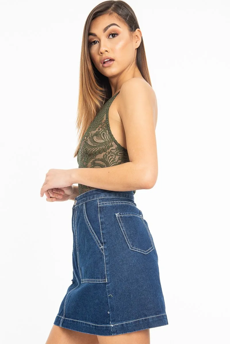 Khaki Lace Cross Back Bodysuit - Brogan