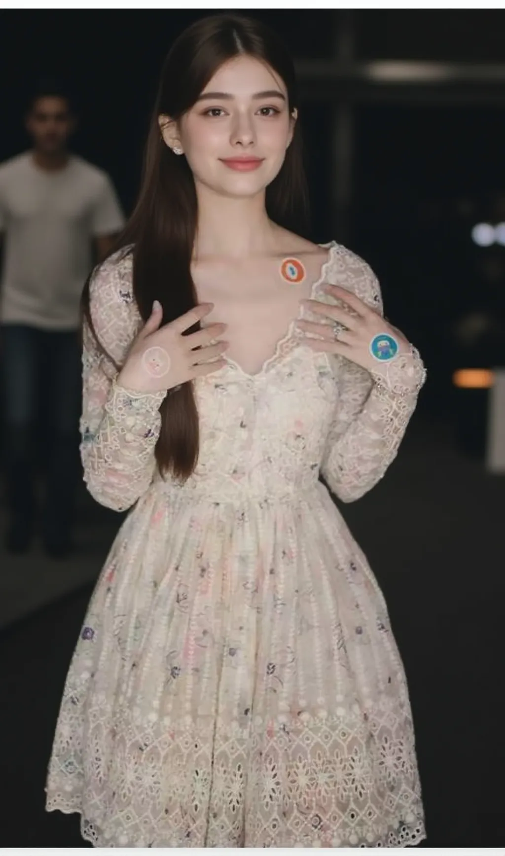 Lace Detail Long Sleeve V Neck Mini Dress