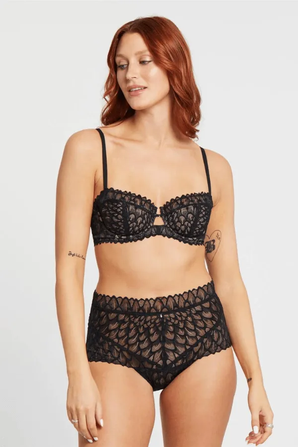 Lacy High Waist Brief - Black