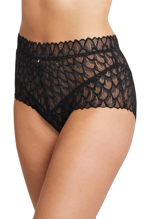 Lacy High Waist Brief - Black