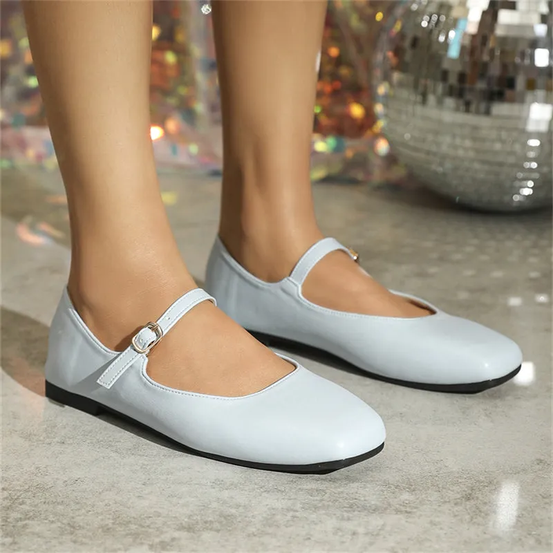 Ladies Square Toe Elegant Retro Mary Jane Flat Loafers
