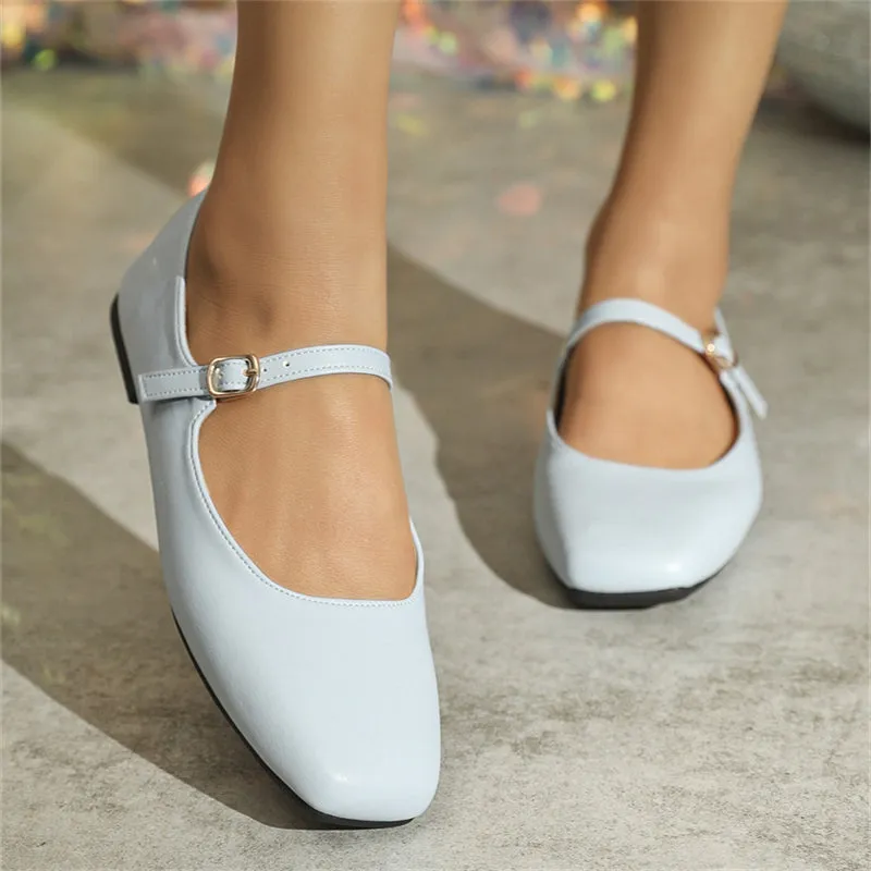 Ladies Square Toe Elegant Retro Mary Jane Flat Loafers