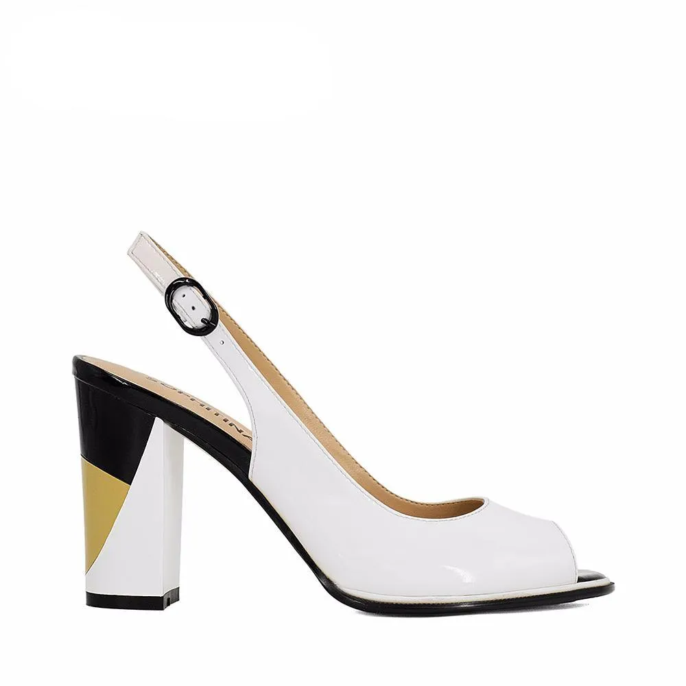 Lady Shoes Peep Toe Sandals Handmade Pumps Elegant Square High Heel solid Patent Leather Autumn Women Shoes