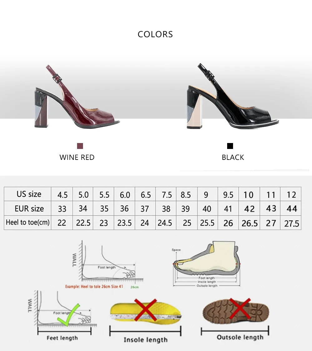 Lady Shoes Peep Toe Sandals Handmade Pumps Elegant Square High Heel solid Patent Leather Autumn Women Shoes