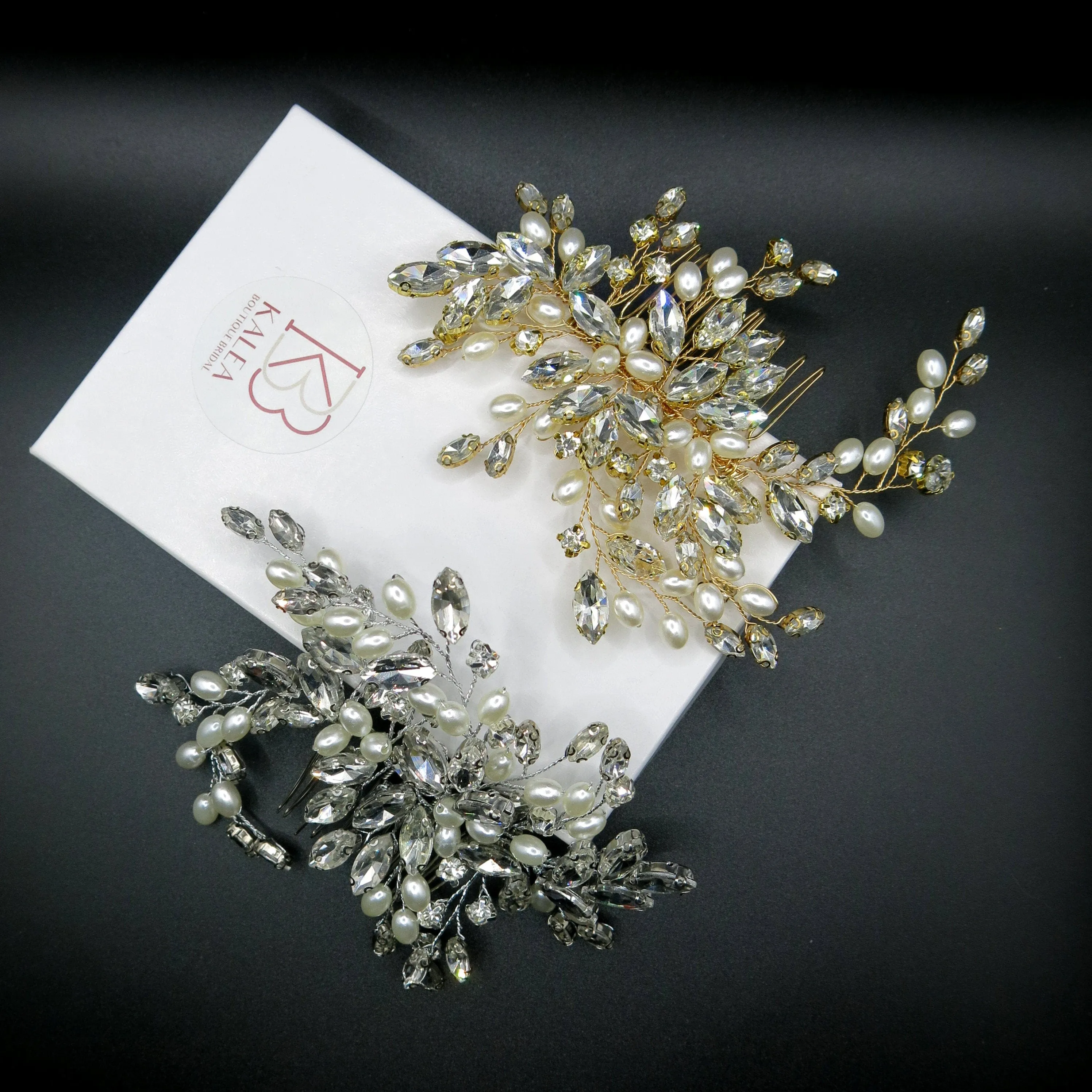 Large Crystal Leaf Pearl Hair Comb, Rhinestone Wedding Hairpiece, Bridal Gem Pearl Decorative Hair Comb Headpiece