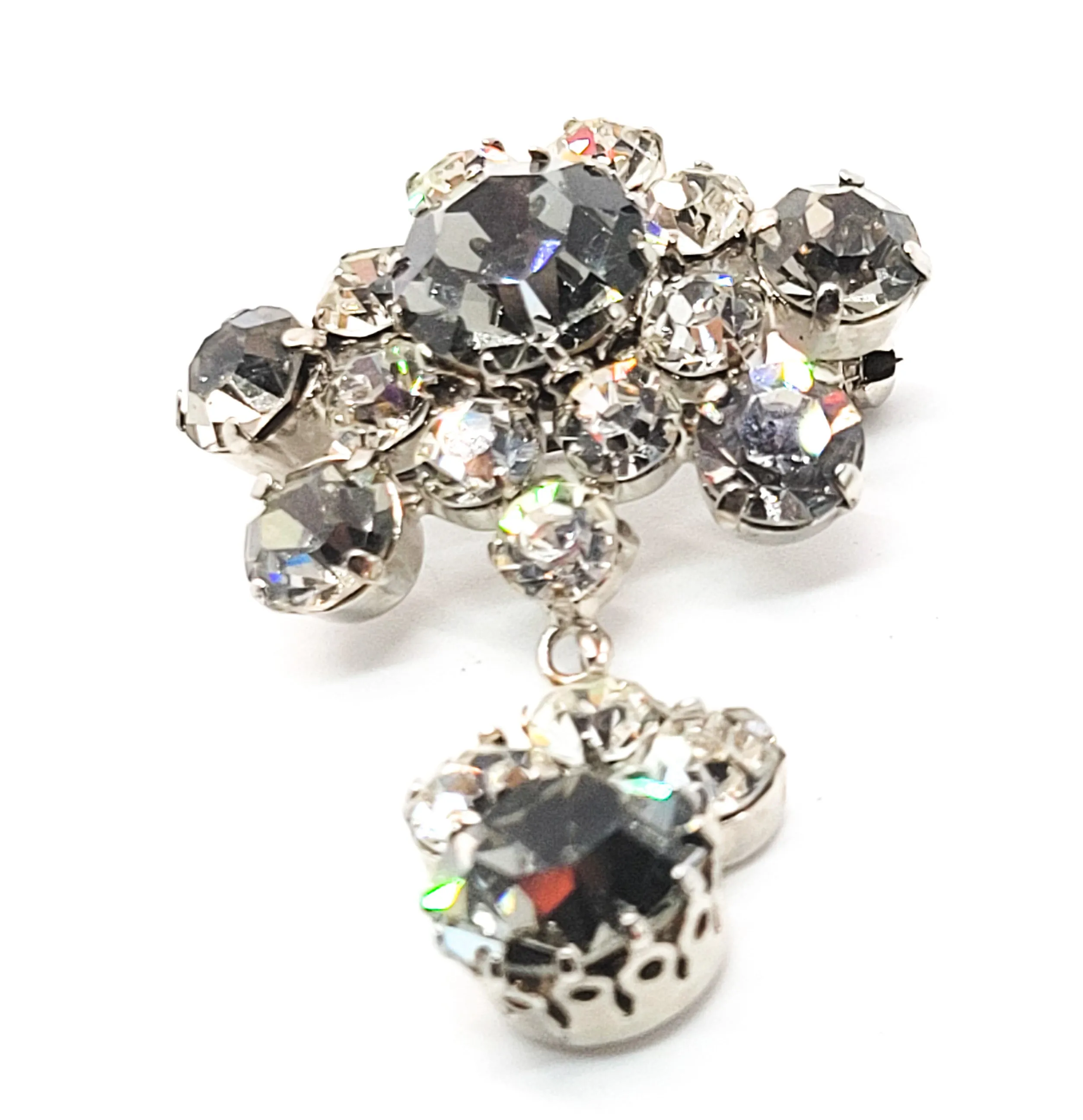 Large dimensional articulated Smokey gray dazzling vintage flower brooch