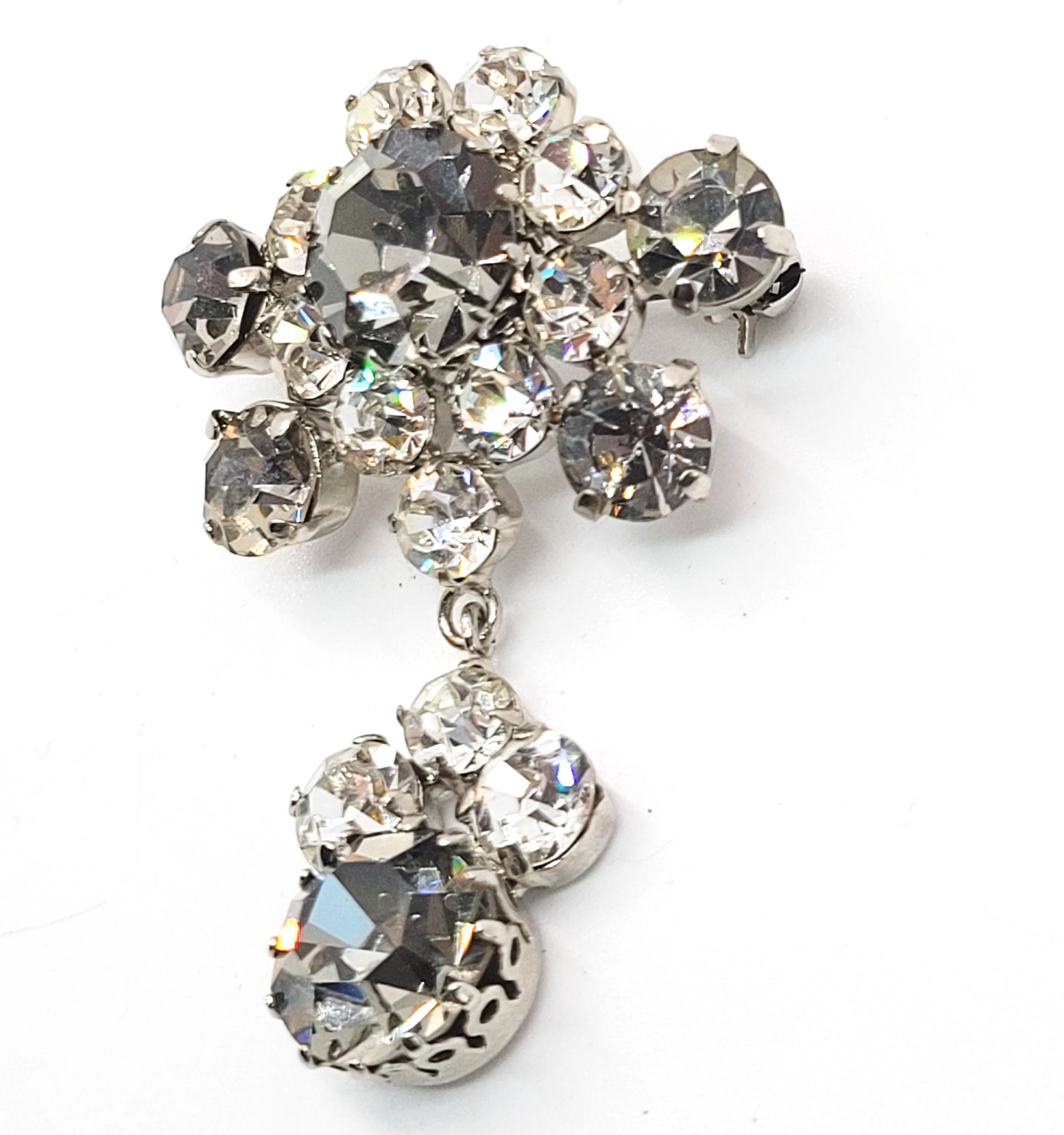 Large dimensional articulated Smokey gray dazzling vintage flower brooch