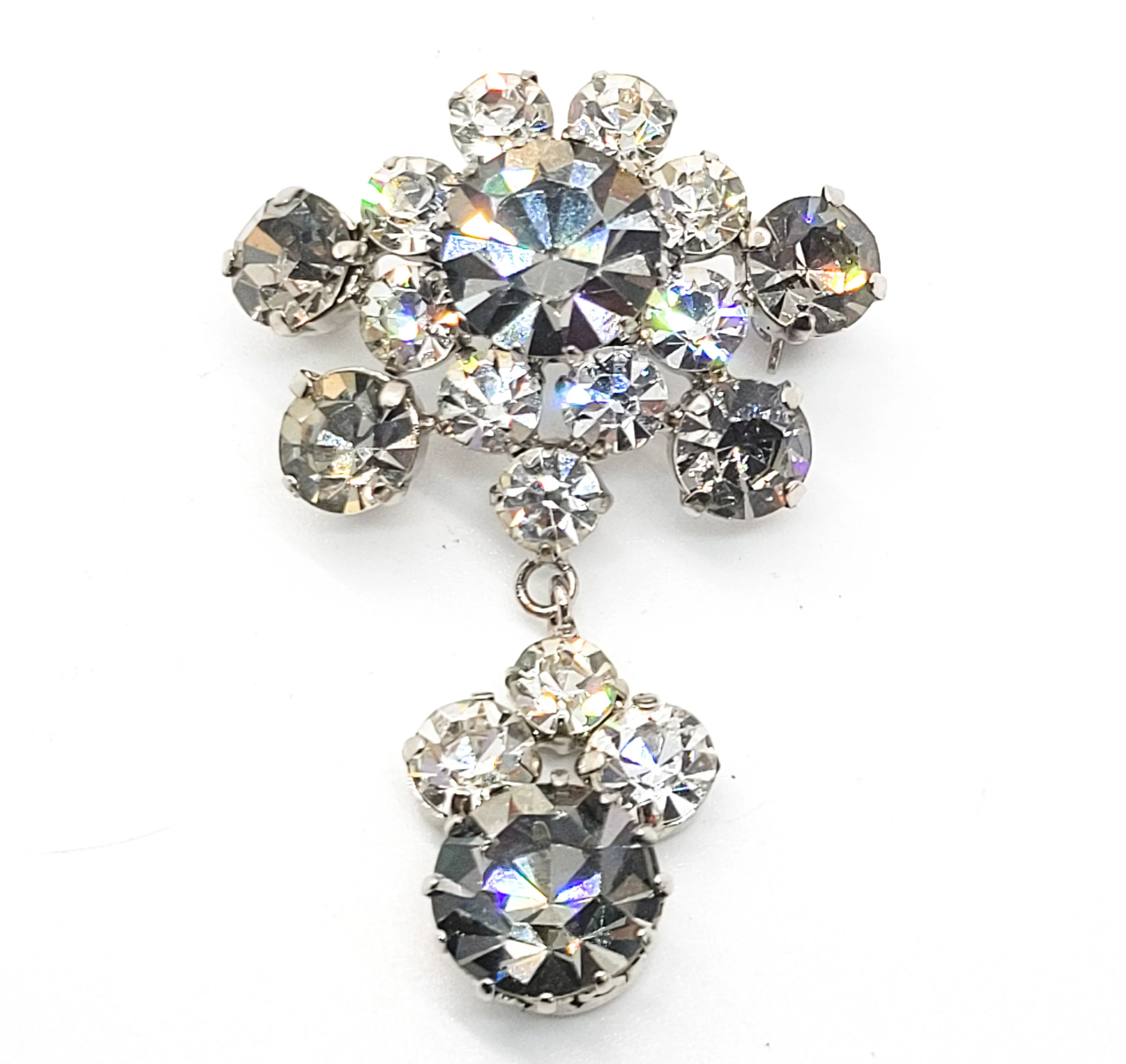 Large dimensional articulated Smokey gray dazzling vintage flower brooch