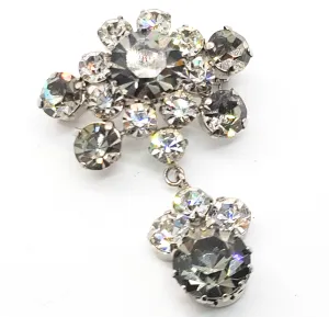 Large dimensional articulated Smokey gray dazzling vintage flower brooch
