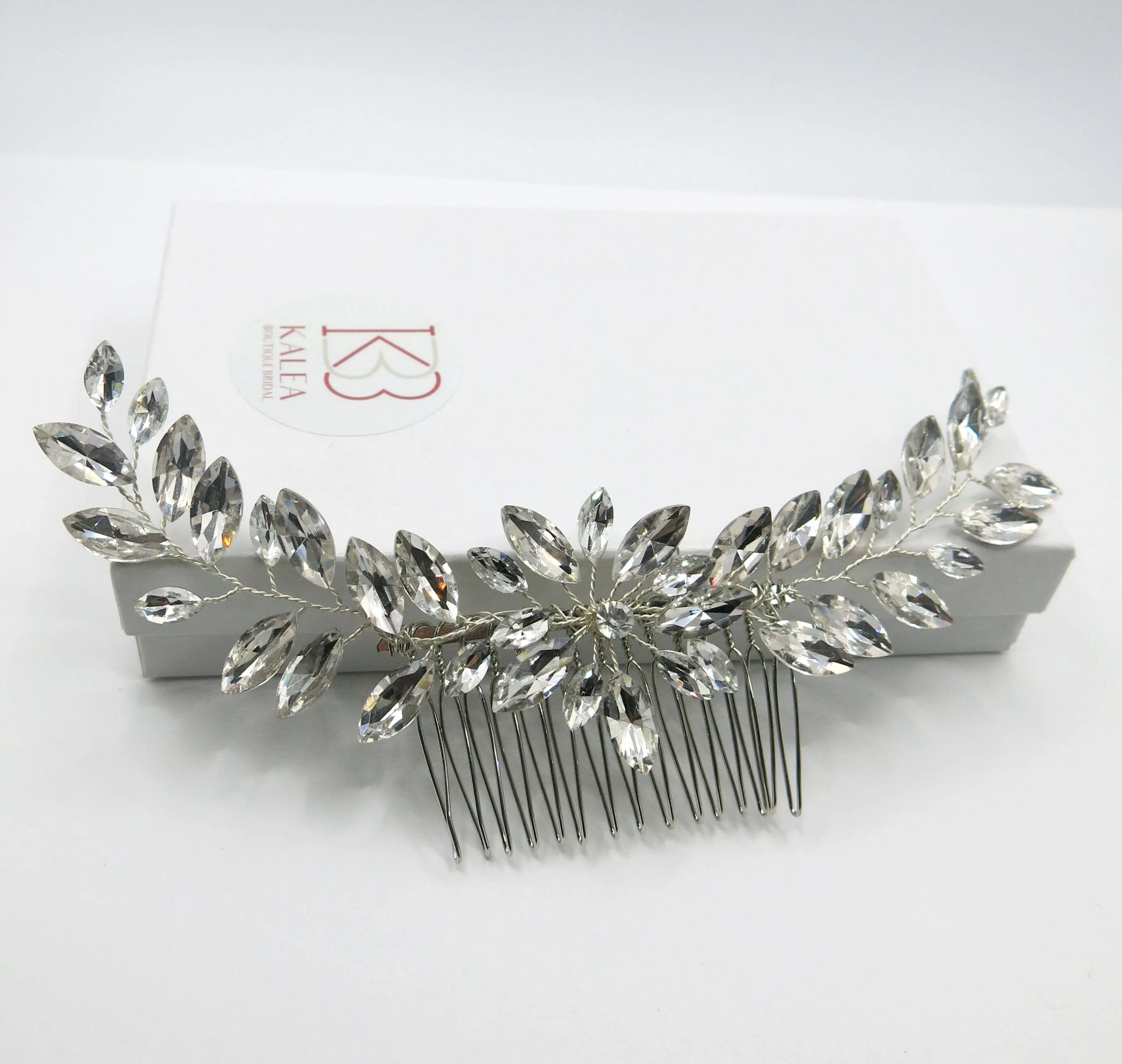 Large Rhinestone Wire Brides Hair Comb, Wedding Crystal Flower Hairpiece, Bridal Clear Crystal Vine Hair Comb