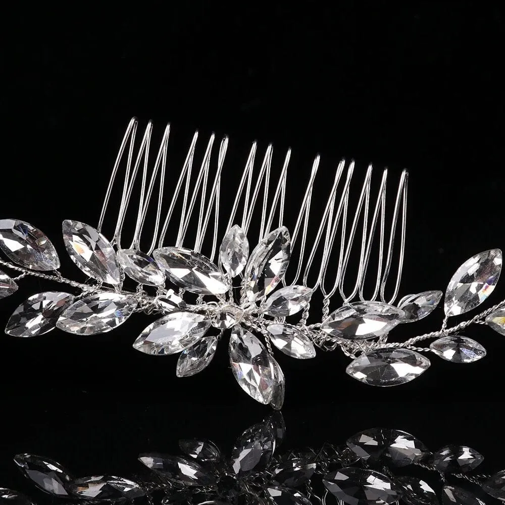 Large Rhinestone Wire Brides Hair Comb, Wedding Crystal Flower Hairpiece, Bridal Clear Crystal Vine Hair Comb