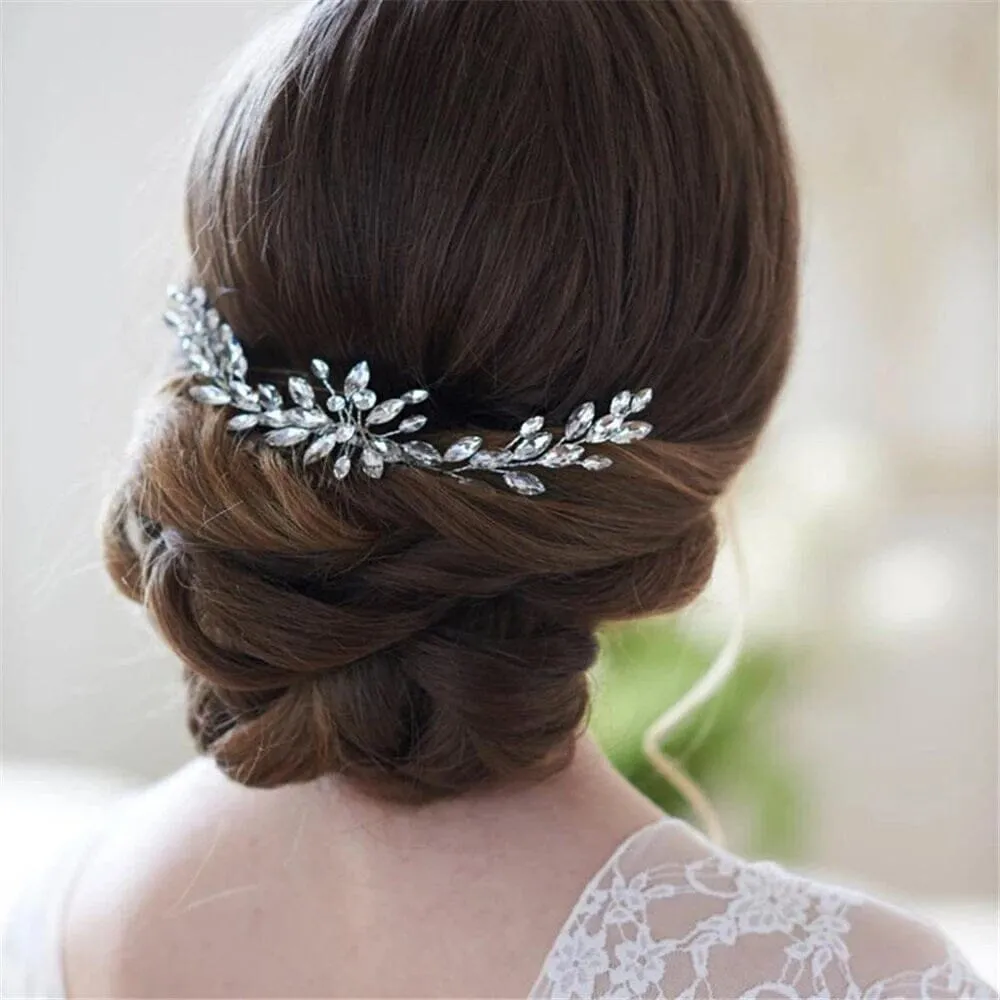 Large Rhinestone Wire Brides Hair Comb, Wedding Crystal Flower Hairpiece, Bridal Clear Crystal Vine Hair Comb