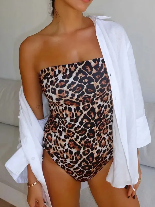 Leopard Luxe Bandeau One Piece Swimsuit | Strapless Bandeau | Animal Print Bikini| Monokini Swimsuit