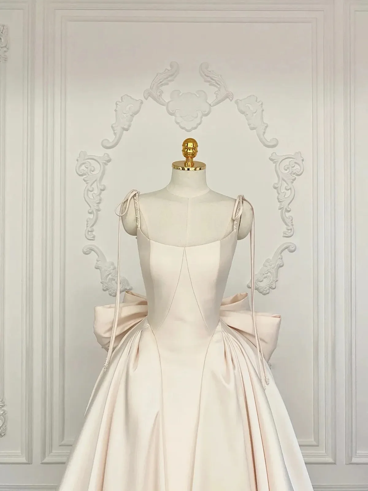 Light Champagne Satin Straps Long Party Dress, Satin Champagne Prom Dress Evening Dress
