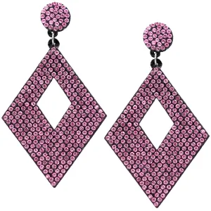 Light Pink Rhinestone Rhombus Felt Earrings