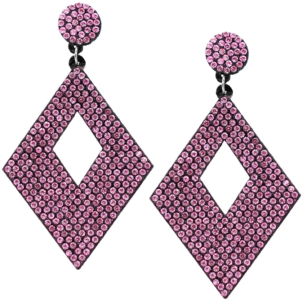 Light Pink Rhinestone Rhombus Felt Earrings