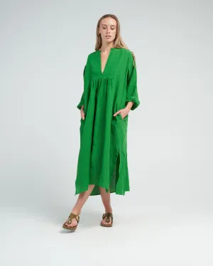 linen placket dress - grass