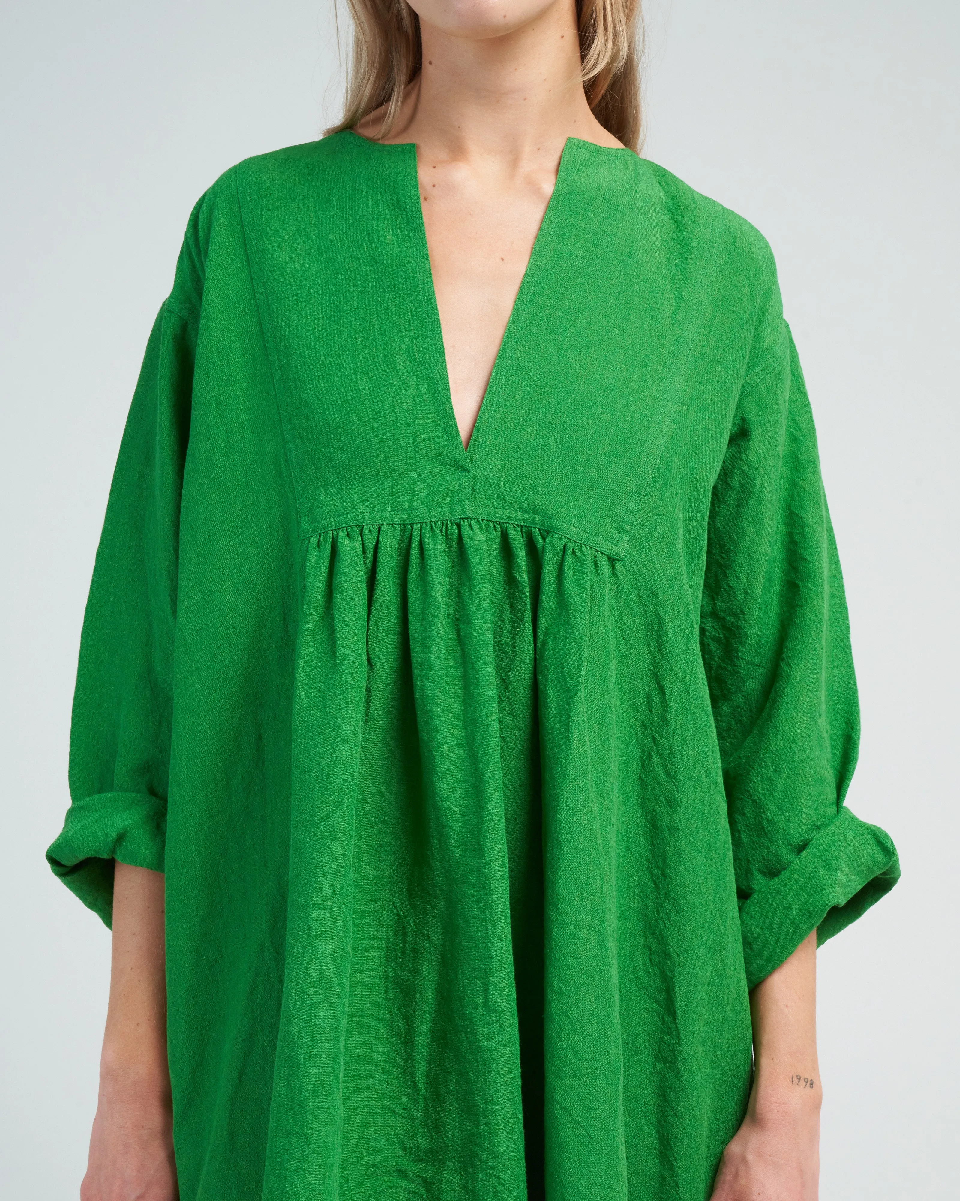 linen placket dress - grass