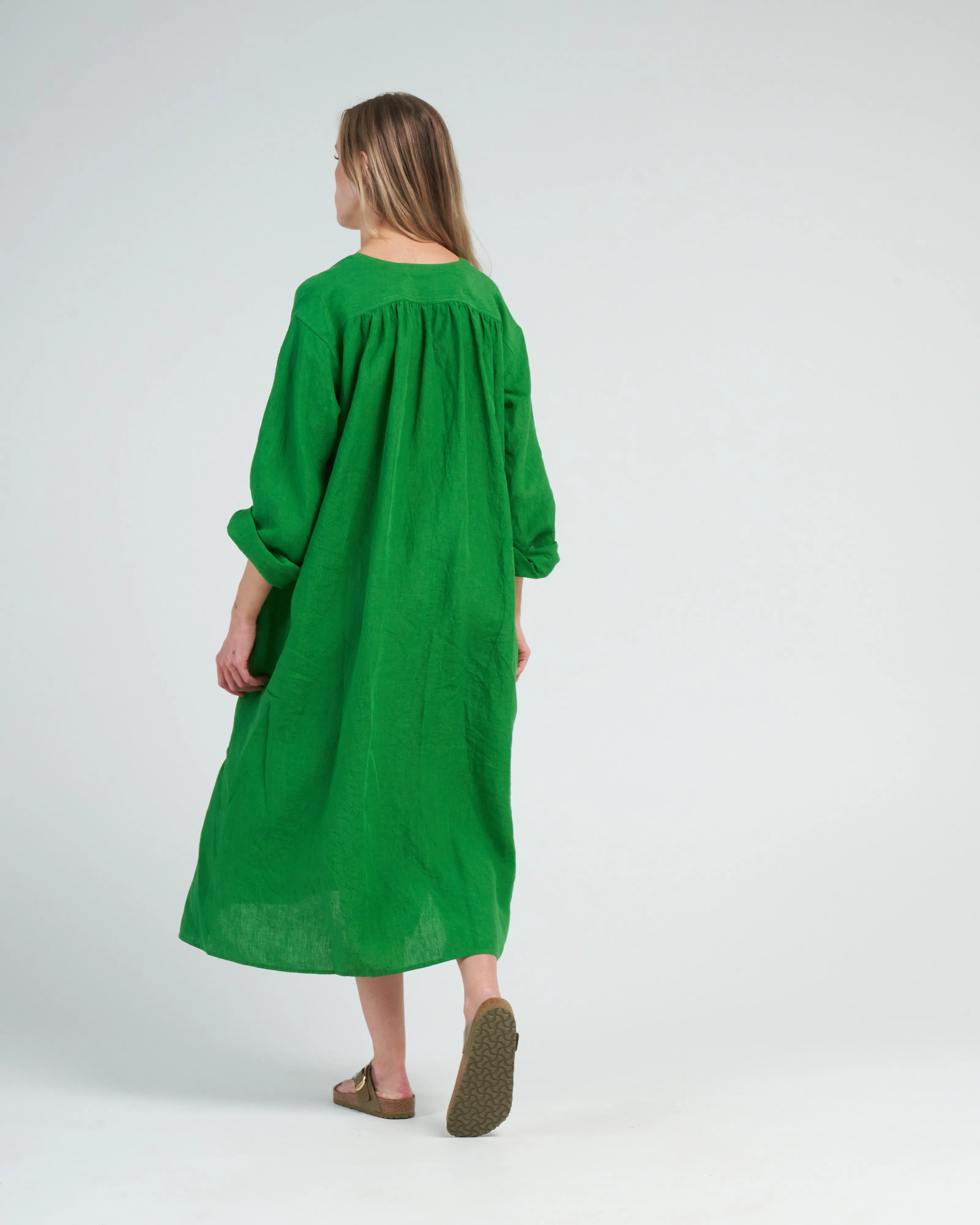 linen placket dress - grass