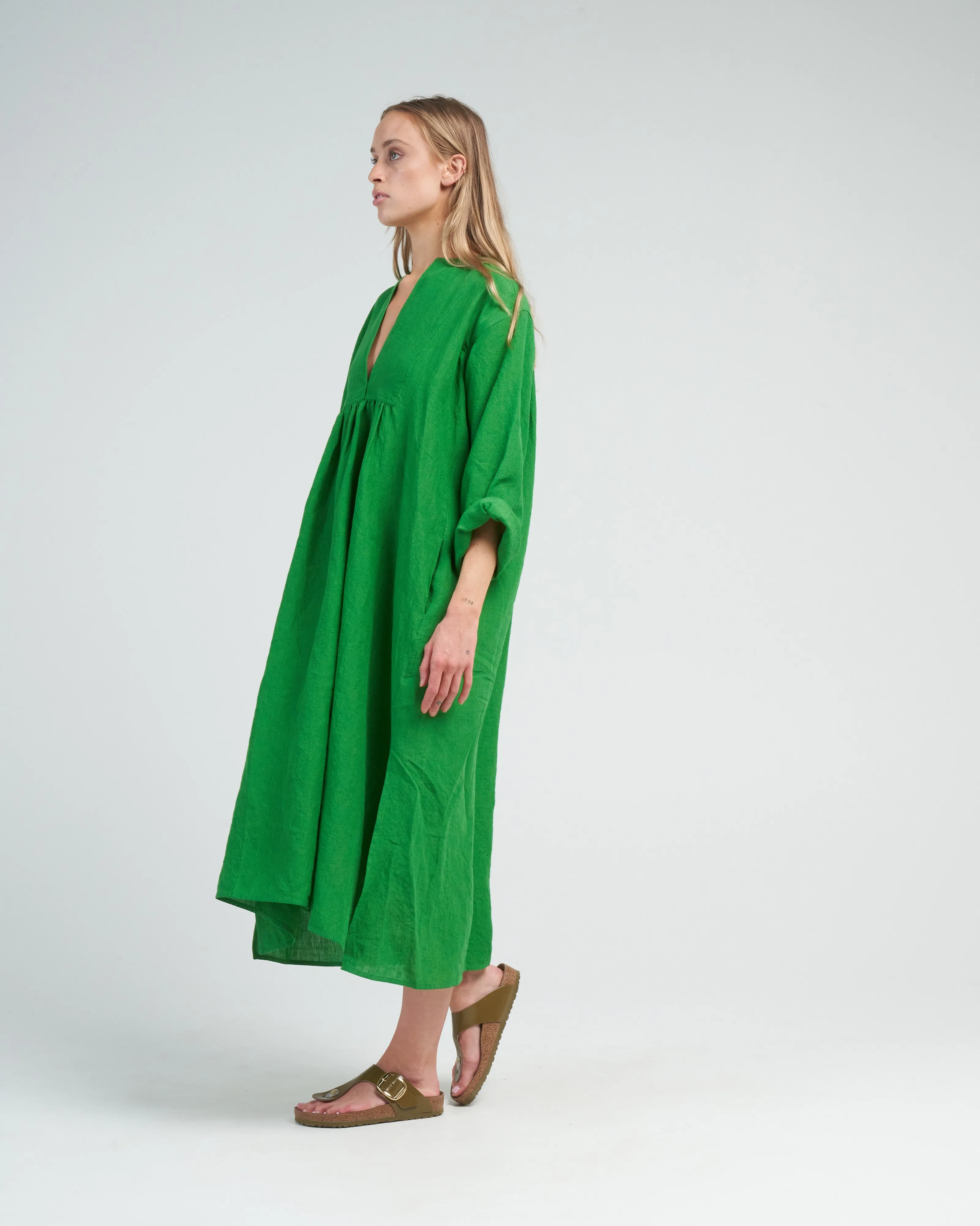 linen placket dress - grass