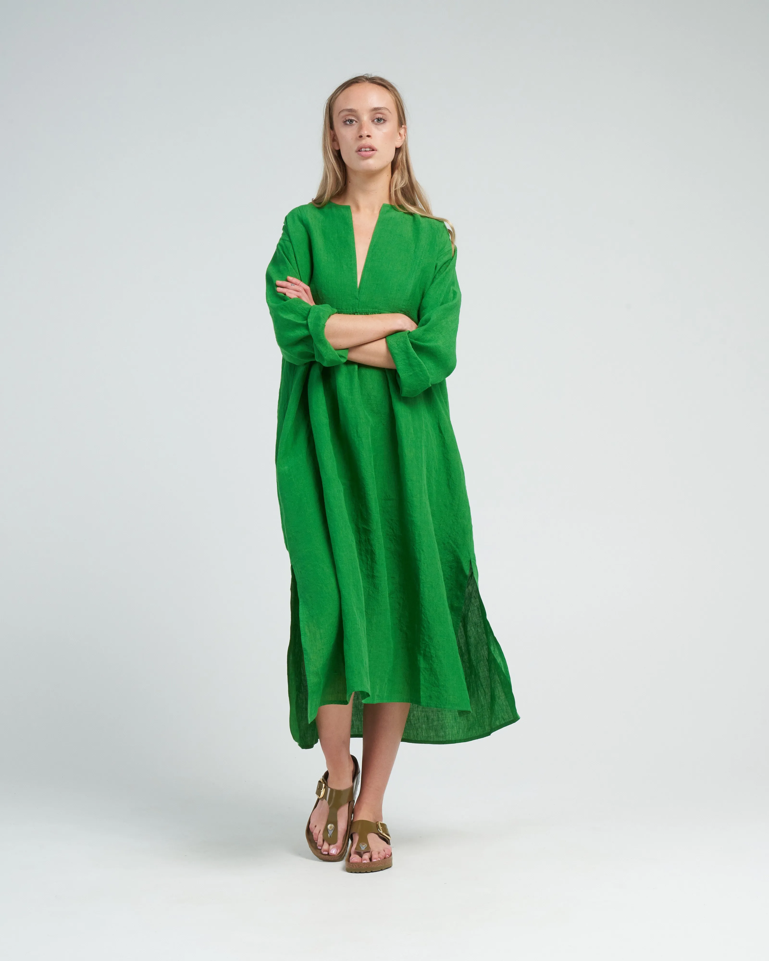 linen placket dress - grass