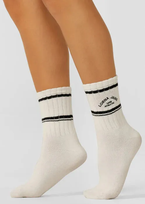 Lorna Jane Lotus Crew Socks - Porcelain/Ash Blue