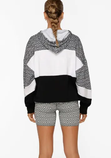 Lorna Jane Retro Recoup Oversized Hoodie - Monochrome Argyle Print