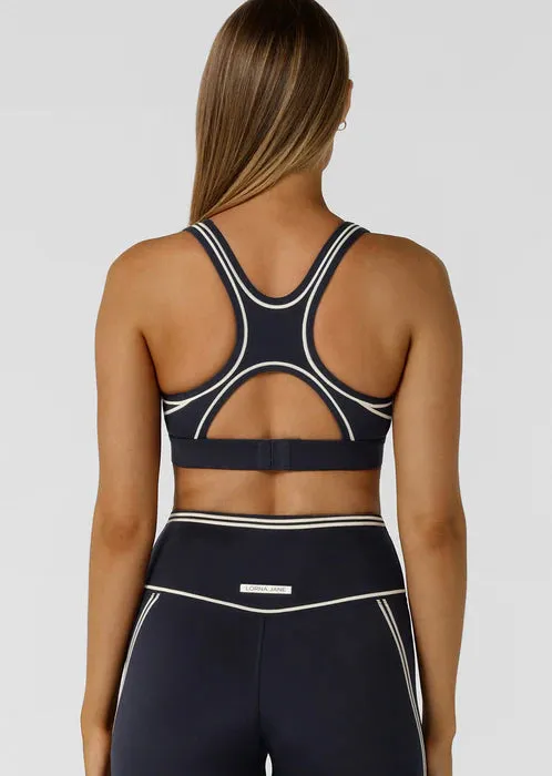Lorna Jane Retro Track High Support Sports Bra - Midnight Blue