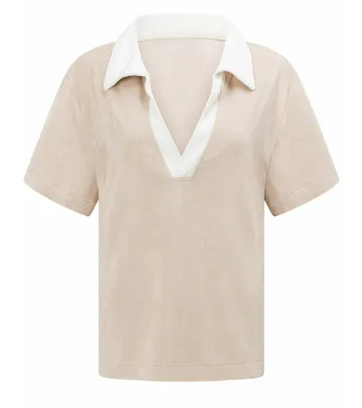 Lorna Jane Terry Towelling Cropped Polo Tee - Off-White