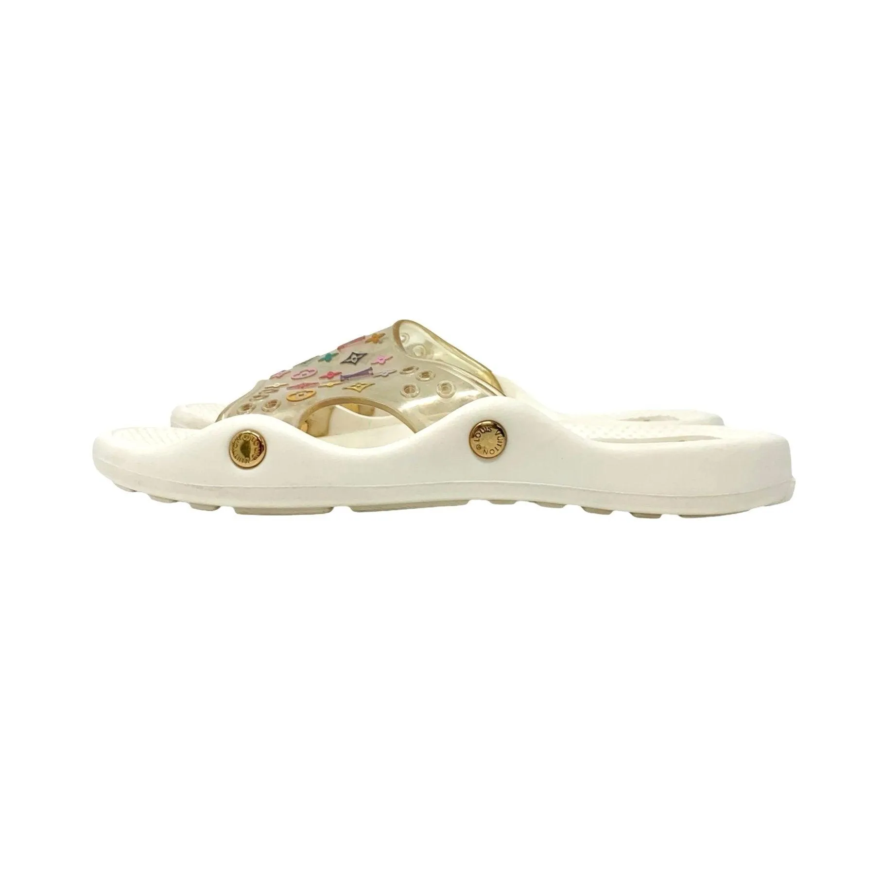 Louis Vuitton White Multicolor Monogram Slides