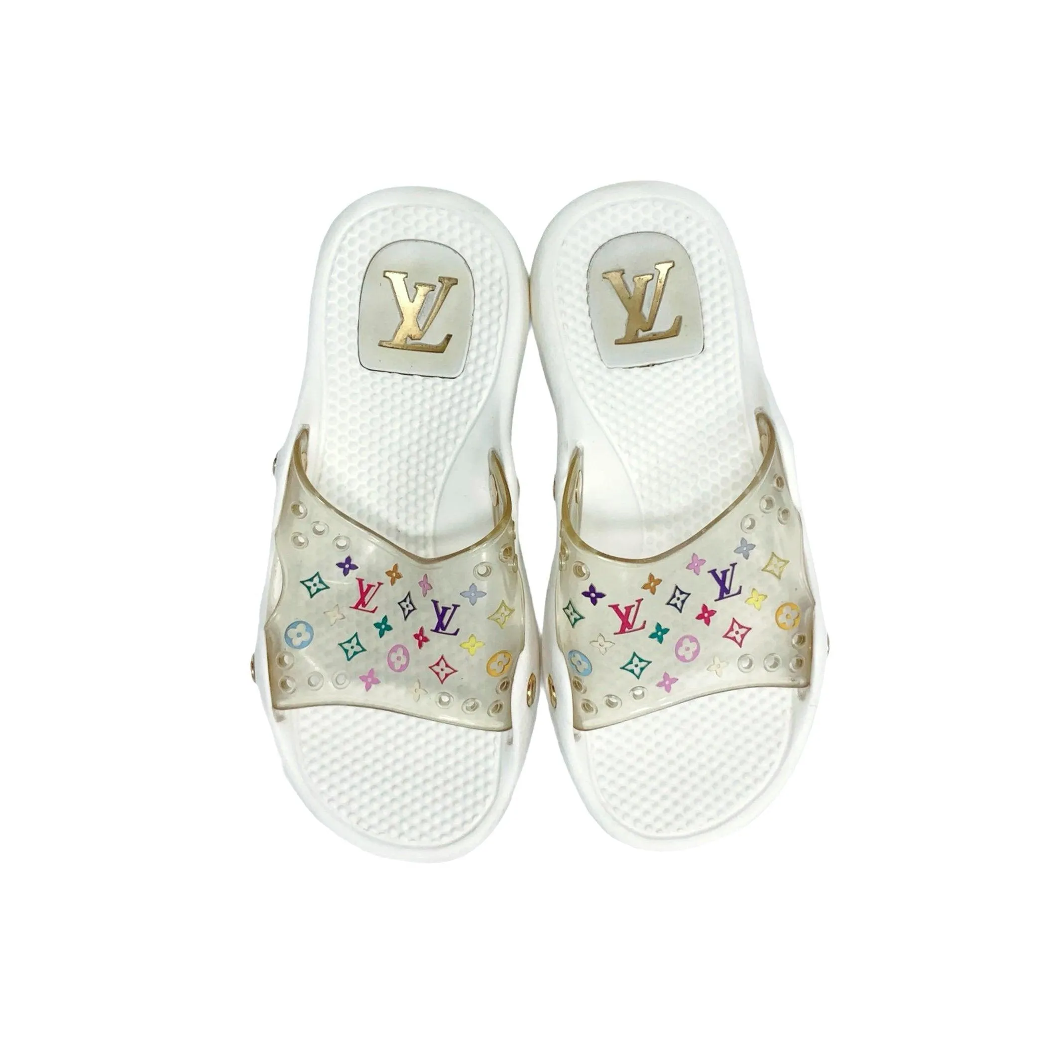 Louis Vuitton White Multicolor Monogram Slides