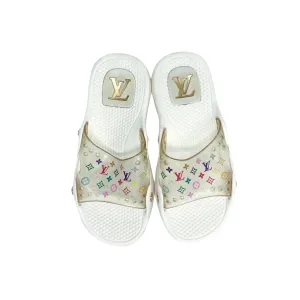 Louis Vuitton White Multicolor Monogram Slides
