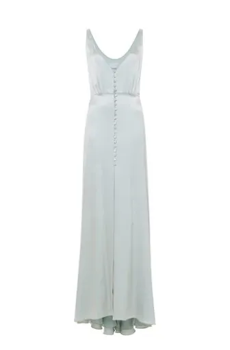 Low Cut Deep V Neck Blue Maxi Dress,Sexy Satin Long Prom/Evening/Bridesmaid Dress with Buttons,Sexy Blue Maxi Dress